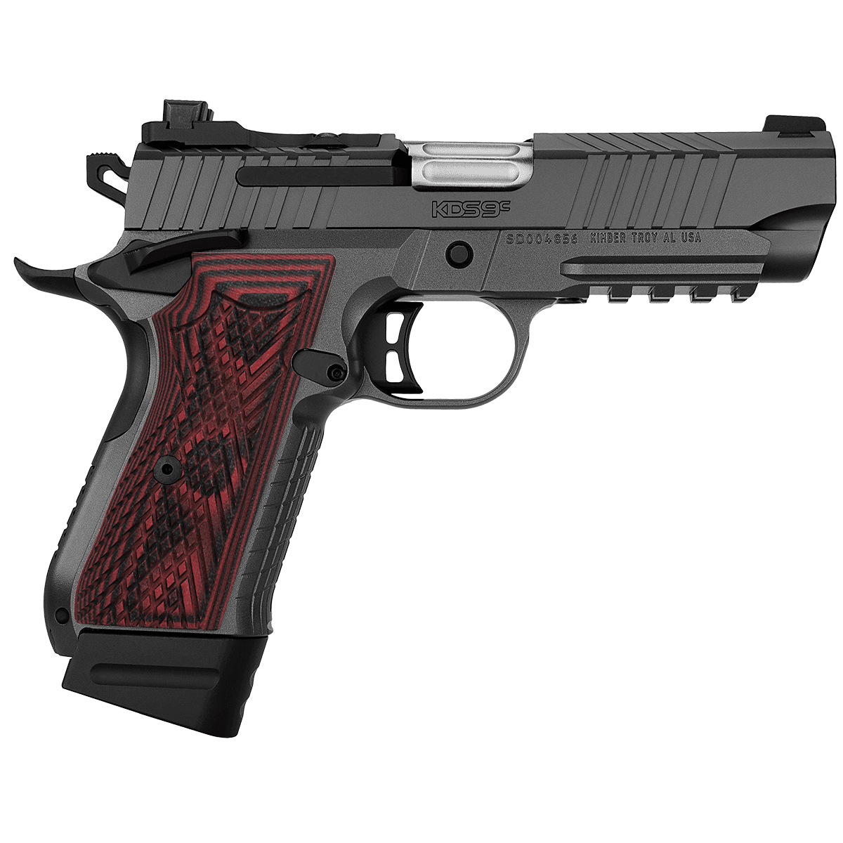 Kimber 3100024 KDS9C Rail 9mm 15+1 18+1 4.09" KimPro Gray Red/Black Front and Rear Serrations Stainless Steel Black Crosshatch cut G-10 Grip Kimber 3100024 KDS9C Rail 9mm 15+1 18+1 4.09" KimPro Gray Red/Black Front and Rear Serrations Stainless Steel Black Crosshatch cut G-10 Grip