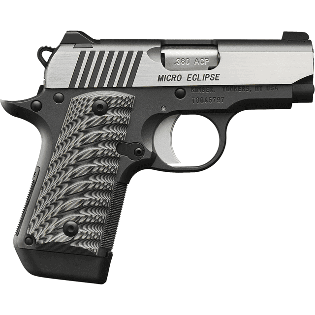 Kimber 3300188 Micro Eclipse 380 ACP 7+1 2.75" Matte Black KimPro II Flat Top Stainless Steel Slide Charcoal Gray G-10 Grip Kimber 3300188 Micro Eclipse 380 ACP 7+1 2.75" Matte Black KimPro II Flat Top Stainless Steel Slide Charcoal Gray G-10 Grip