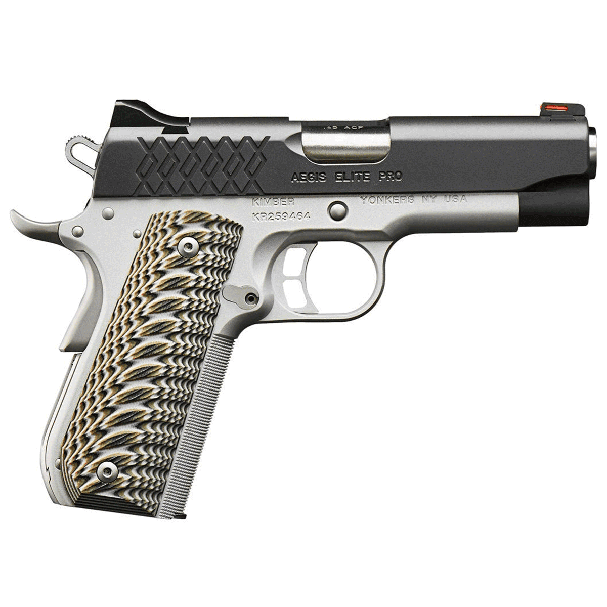 Kimber 3000349 Aegis Elite Pro 45 ACP 8+1 4" KimPro II Stainless Steel Slide Satin Silver G-10 Grip Kimber 3000349 Aegis Elite Pro 45 ACP 8+1 4" KimPro II Stainless Steel Slide Satin Silver G-10 Grip