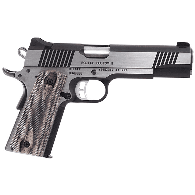 Kimber 3200034CA Eclipse Custom II (CA) 45 ACP 8+1 5" Front Serrations Stainless Steel Slide Brush Polished Front Strap Checkering Laminated Gray/Black Double Diamond Grip Kimber 3200034CA Eclipse Custom II (CA) 45 ACP 8+1 5" Front Serrations Stainless Steel Slide Brush Polished Front Strap Checkering Laminated Gray/Black Double Diamond Grip