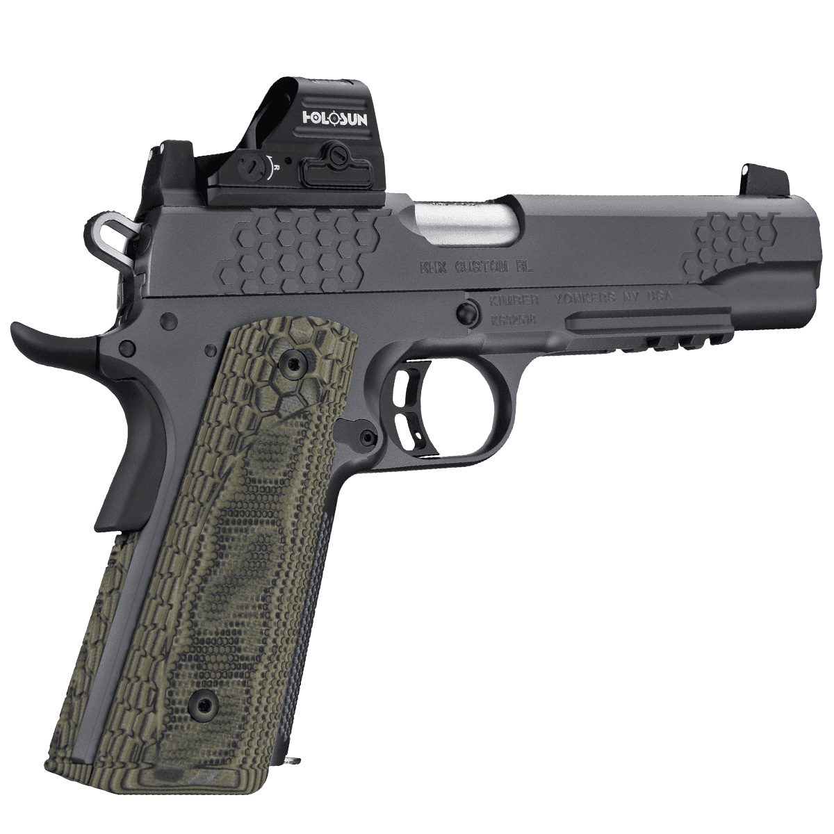 Kimber 3000436 KHX Custom (RL) 45 ACP 8+1 5" Front Serrations Stainless Steel Slide Gray KimPro II G-10 Grip Kimber 3000436 KHX Custom (RL) 45 ACP 8+1 5" Front Serrations Stainless Steel Slide Gray KimPro II G-10 Grip