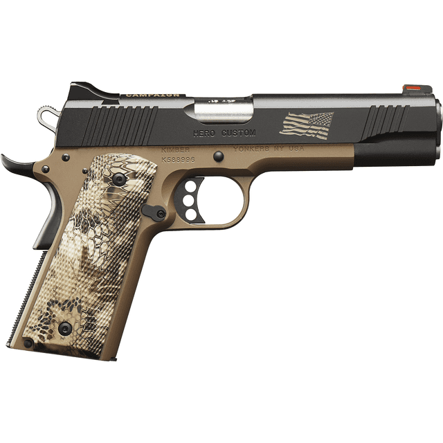 Kimber 3200383 Hero Custom II Boot Campaign 45ACP 7+1 5" KimPro II Front Serrations Stainless Steel Slide Desert Tan KimPro II Composite Kryptek Highlander Grip Kimber 3200383 Hero Custom II Boot Campaign 45ACP 7+1 5" KimPro II Front Serrations Stainless Steel Slide Desert Tan KimPro II Composite Kryptek Highlander Grip