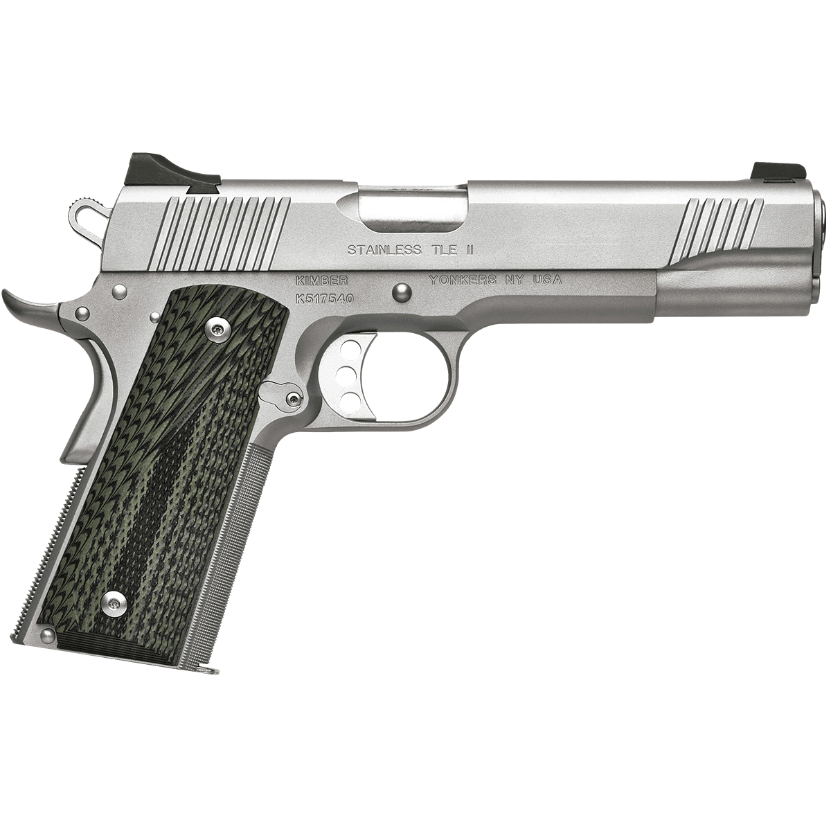Kimber 3200342 Stainless TLE II 45ACP 7+1 5" Flat Top Stainless Steel Slide Satin Silver Aggressively Textures G-10 Grip Kimber 3200342 Stainless TLE II 45ACP 7+1 5" Flat Top Stainless Steel Slide Satin Silver Aggressively Textures G-10 Grip