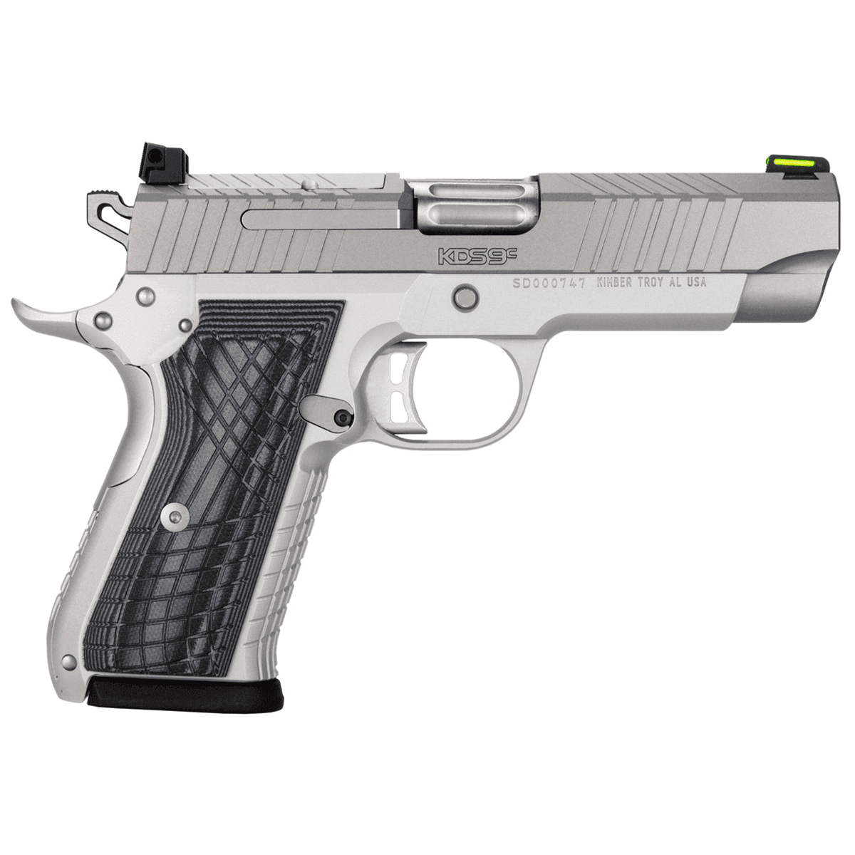 Kimber 3100012 KDS9C 9mm 15+1 4.09" KimPro Silver Front and Rear Serrations Stainless Steel Slide Gray and Black G10 Crosshatch Grip Kimber 3100012 KDS9C 9mm 15+1 4.09" KimPro Silver Front and Rear Serrations Stainless Steel Slide Gray and Black G10 Crosshatch Grip