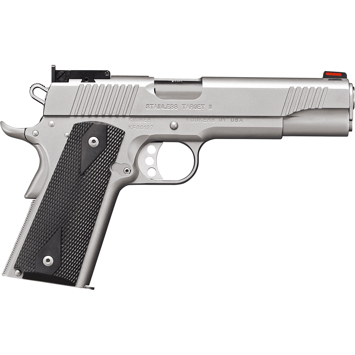 Kimber 3200107CA Stainless Target II (CA) 10mm 8+1 5" Satin Silver Front Serrations Stainless Steel Slide Black Synthetic Double-Diamond Checkering Grip Kimber 3200107CA Stainless Target II (CA) 10mm 8+1 5" Satin Silver Front Serrations Stainless Steel Slide Black Synthetic Double-Diamond Checkering Grip