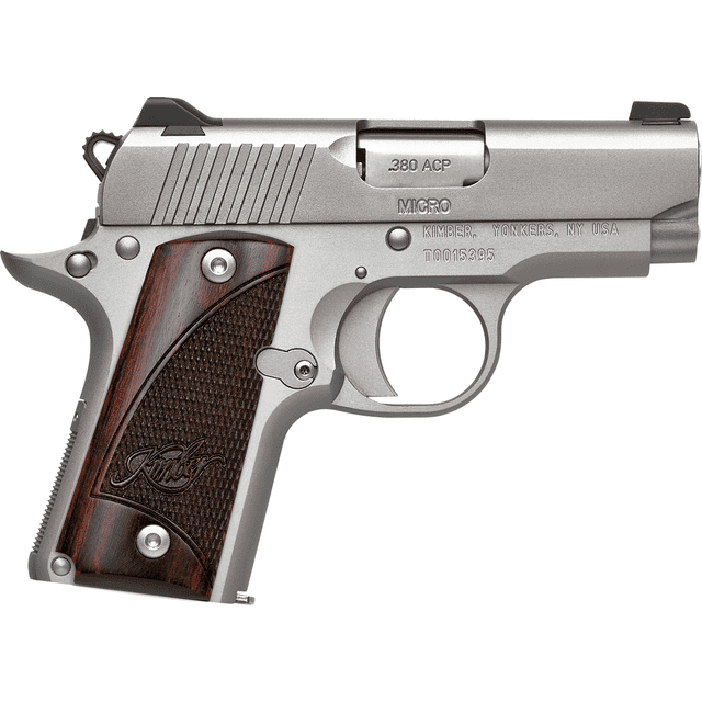Kimber 3300207 Micro Stainless Rosewood NS 380 ACP 7+1 2.75" Stainless Steel Slide Satin Silver Smooth/Checkered Rosewood Grip Kimber 3300207 Micro Stainless Rosewood NS 380 ACP 7+1 2.75" Stainless Steel Slide Satin Silver Smooth/Checkered Rosewood Grip