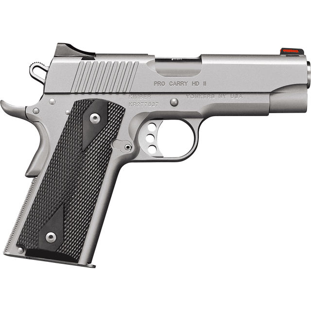 Kimber 3200044CA Pro Carry HD II (CA) 38 Super 9+1 4" Stainless Steel Slide Satin Silver Black Synthetic Double Diamond Checkering Grip Kimber 3200044CA Pro Carry HD II (CA) 38 Super 9+1 4" Stainless Steel Slide Satin Silver Black Synthetic Double Diamond Checkering Grip