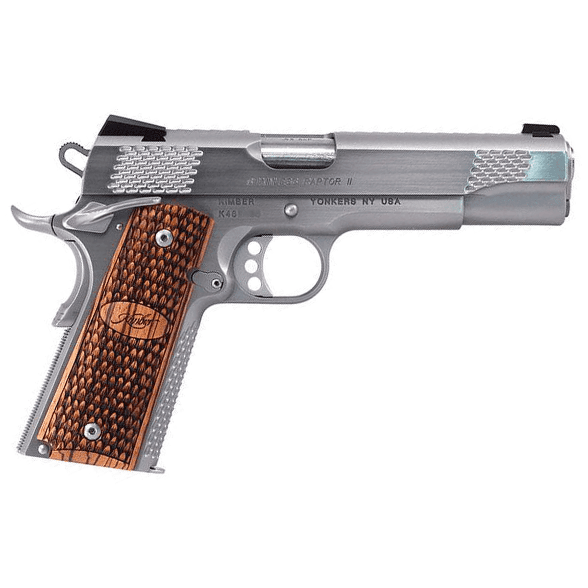 Kimber 3200181CA Stainless Raptor II (CA) 45 ACP 8+1 5" Brush Polished Front Serrations Stainless Steel Slide Kimber 3200181CA Stainless Raptor II (CA) 45 ACP 8+1 5" Brush Polished Front Serrations Stainless Steel Slide