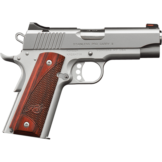 Kimber 3200324 Stainless Pro Carry II 45ACP 7+1 4" Stainless Steel Slide Satin Silver Rosewood w/ Kimber logo Grip Kimber 3200324 Stainless Pro Carry II 45ACP 7+1 4" Stainless Steel Slide Satin Silver Rosewood w/ Kimber logo Grip