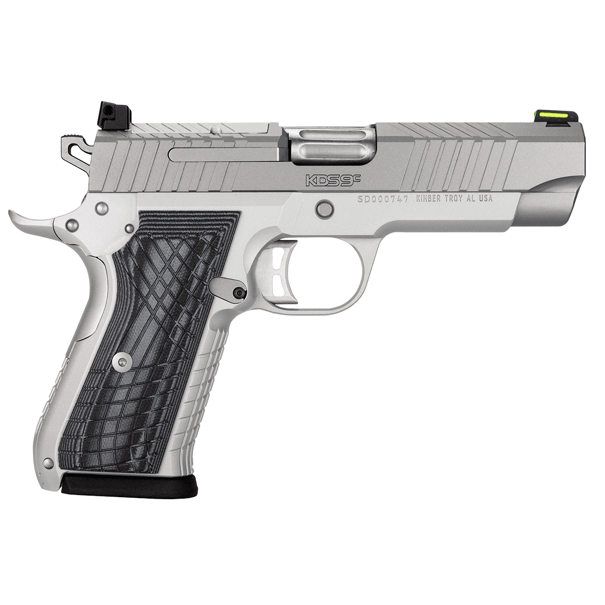 Kimber 3100013 KDS9C 9mm 10+1 4.09" KimPro Silver Front and Rear Serrations Stainless Steel Slide Gray and Black G10 Crosshatch Grip Kimber 3100013 KDS9C 9mm 10+1 4.09" KimPro Silver Front and Rear Serrations Stainless Steel Slide Gray and Black G10 Crosshatch Grip