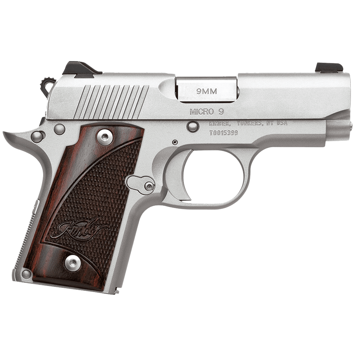 Kimber 3300158 Micro 9 Stainless Rosewood 9mm 7+1 3.15" Satin Silver Stainless Steel Slide Rosewood Grip Kimber 3300158 Micro 9 Stainless Rosewood 9mm 7+1 3.15" Satin Silver Stainless Steel Slide Rosewood Grip