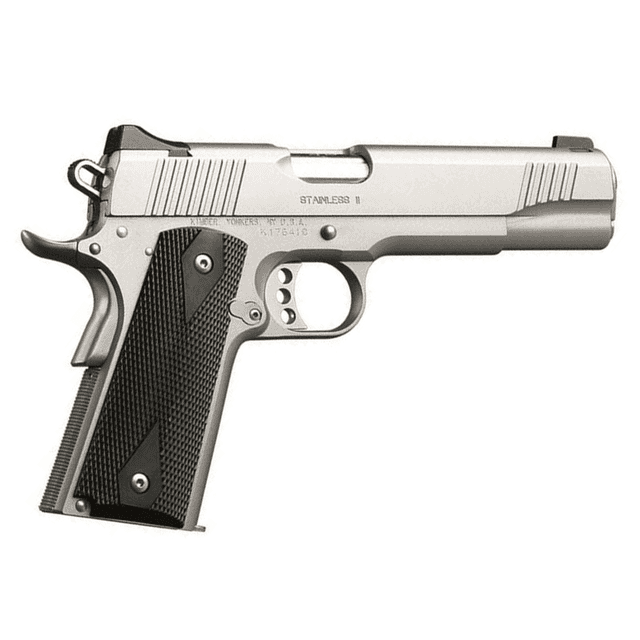 Kimber 3200007CAB Stainless II (CA) 45 ACP 7+1 5" Front Serrations Stainless Steel Slide Satin Silver Black Synthetic Double Diamond Checkering Grip Kimber 3200007CAB Stainless II (CA) 45 ACP 7+1 5" Front Serrations Stainless Steel Slide Satin Silver Black Synthetic Double Diamond Checkering Grip