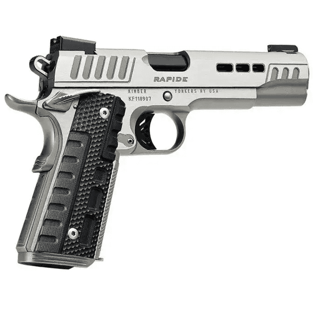 Kimber 3000429 Rapide Frost 10mm 8+1 5" Silver/KimPro II w/ Brush Polished Flats Front Serrations Stainless Steel Slide G10 Grip Kimber 3000429 Rapide Frost 10mm 8+1 5" Silver/KimPro II w/ Brush Polished Flats Front Serrations Stainless Steel Slide G10 Grip