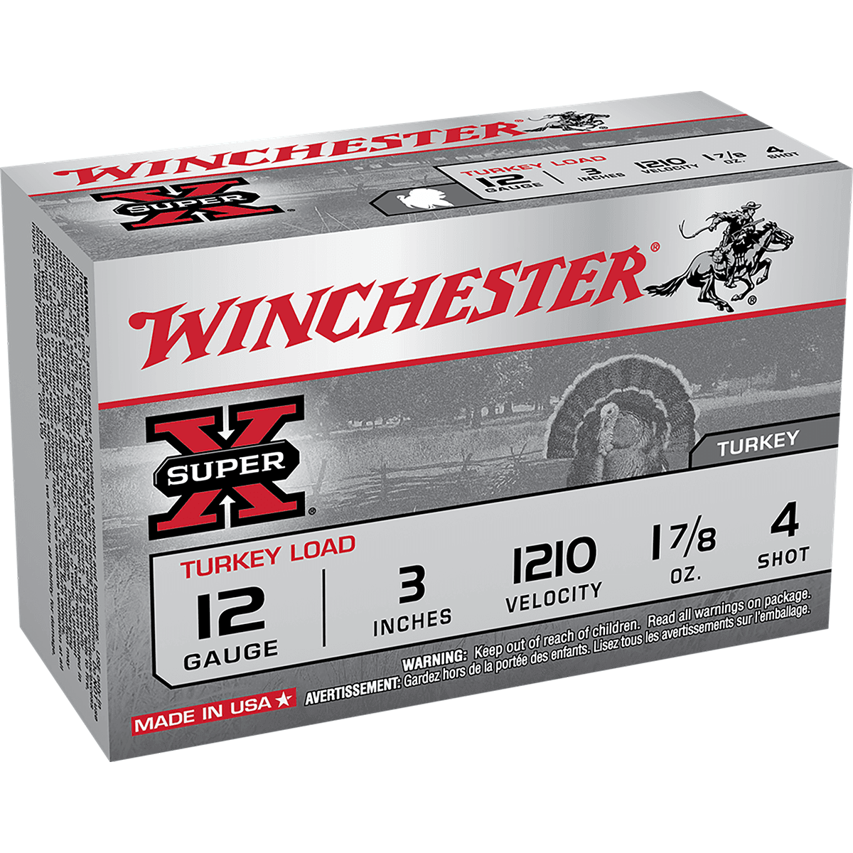 Winchester Ammo X123MT4 Super X Magnum Turkey 12 Gauge 3" 1 7/8 oz Copper Plated 4 Shot 10 Per Box Winchester Ammo X123MT4 Super X Magnum Turkey 12 Gauge 3" 1 7/8 oz Copper Plated 4 Shot 10 Per Box