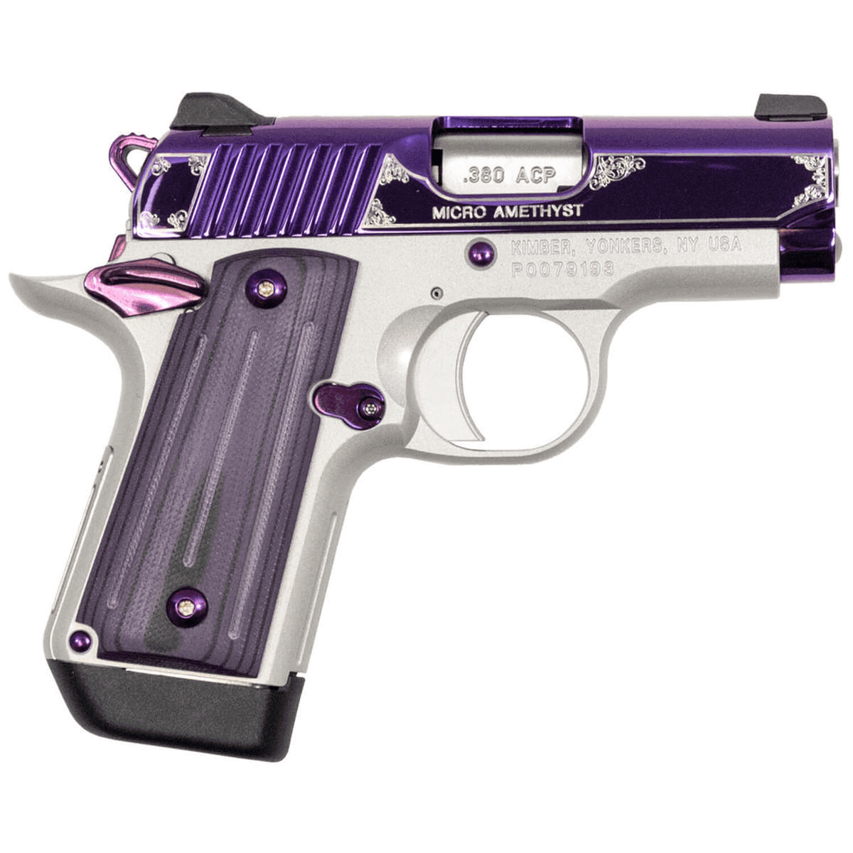 Kimber 3300160 Micro Amethyst NS 380 ACP 7+1 2.75" Amethyst purple PVD Stainless Steel Slide Satin Silver G10 Grip Kimber 3300160 Micro Amethyst NS 380 ACP 7+1 2.75" Amethyst purple PVD Stainless Steel Slide Satin Silver G10 Grip