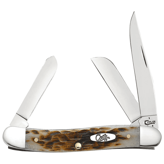 Case 00042 Stockman Medium 2.57"/1.88"/1.71" Folding Clip Point/Sheepsfoot/Spey Plain Mirror Polished Tru-Sharp SS Blade Peach Seed Jigged Amber Bone Handle Case 00042 Stockman Medium 2.57"/1.88"/1.71" Folding Clip Point/Sheepsfoot/Spey Plain Mirror Polished Tru-Sharp SS Blade Peach Seed Jigged Amber Bone Handle