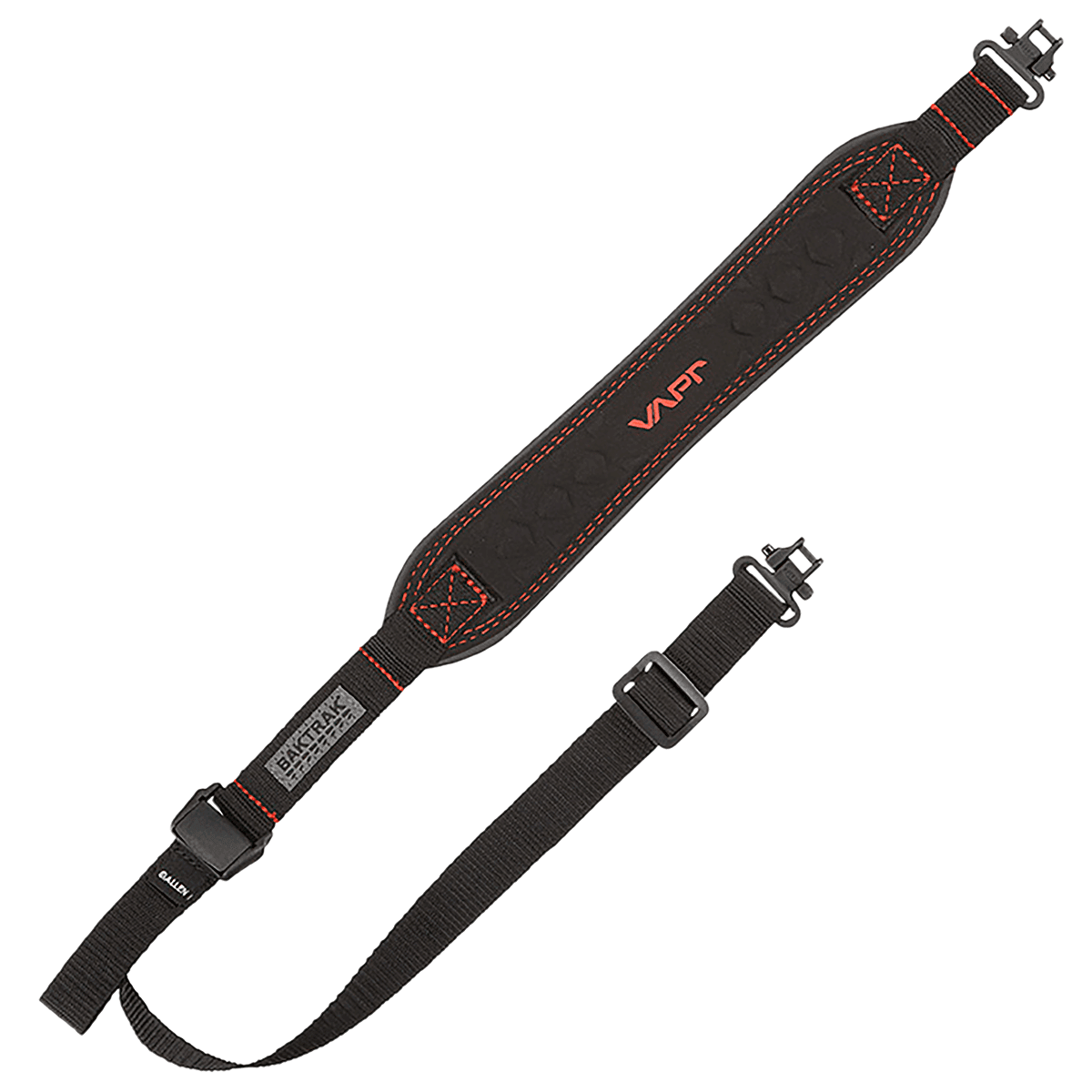 Allen 8375 Vapor Rifle Sling w/Swivels Black w/Red Accents Nylon Webbing, BakTrak Grip Panel Back, Adjustable Design w/Cam Lock Buckle Allen 8375 Vapor Rifle Sling w/Swivels Black w/Red Accents Nylon Webbing, BakTrak Grip Panel Back, Adjustable Design w/Cam Lock Buckle