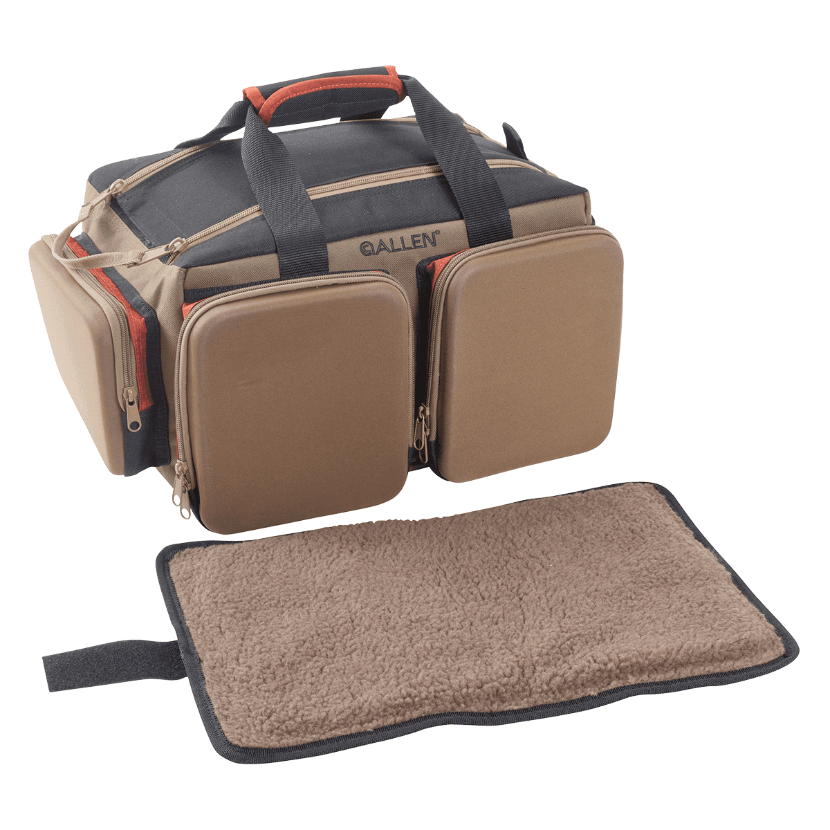 Allen 8305 Eliminator Rangemaster Tan Range Bag w/Pistol Rug, Multiple Exterior Pockets, Rigid Bottom w/Feet For Stability Allen 8305 Eliminator Rangemaster Tan Range Bag w/Pistol Rug, Multiple Exterior Pockets, Rigid Bottom w/Feet For Stability