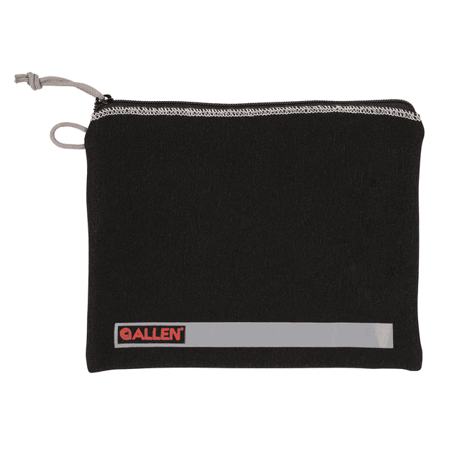 Allen 3628 Pistol Pouch Black Polyester w/Lockable Zippers, ID Label & Fleece Lining Holds Full Size Handgun 7" L x 9" W Interior Dimensions Allen 3628 Pistol Pouch Black Polyester w/Lockable Zippers, ID Label & Fleece Lining Holds Full Size Handgun 7" L x 9" W Interior Dimensions