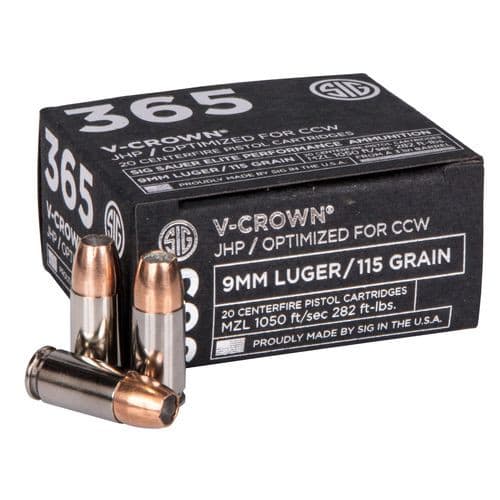 Sig Sauer E9MMA136520 Elite Performance 365 9mmLuger 115gr V-Crown Jacketed Hollow Point 20 Per Box Sig Sauer E9MMA136520 Elite Performance 365 9mmLuger 115gr V-Crown Jacketed Hollow Point 20 Per Box