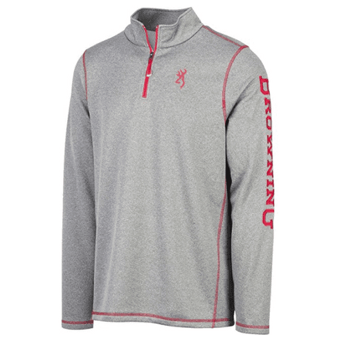 Browning Men's Heather Pitch Quarter Zip Pullover - Heather/Red Browning Men's Heather Pitch Quarter Zip Pullover - Heather/Red