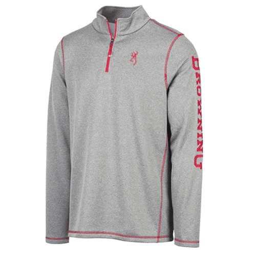 Browning Men's Heather Pitch Quarter Zip Pullover - Heather/Red Browning Men's Heather Pitch Quarter Zip Pullover - Heather/Red