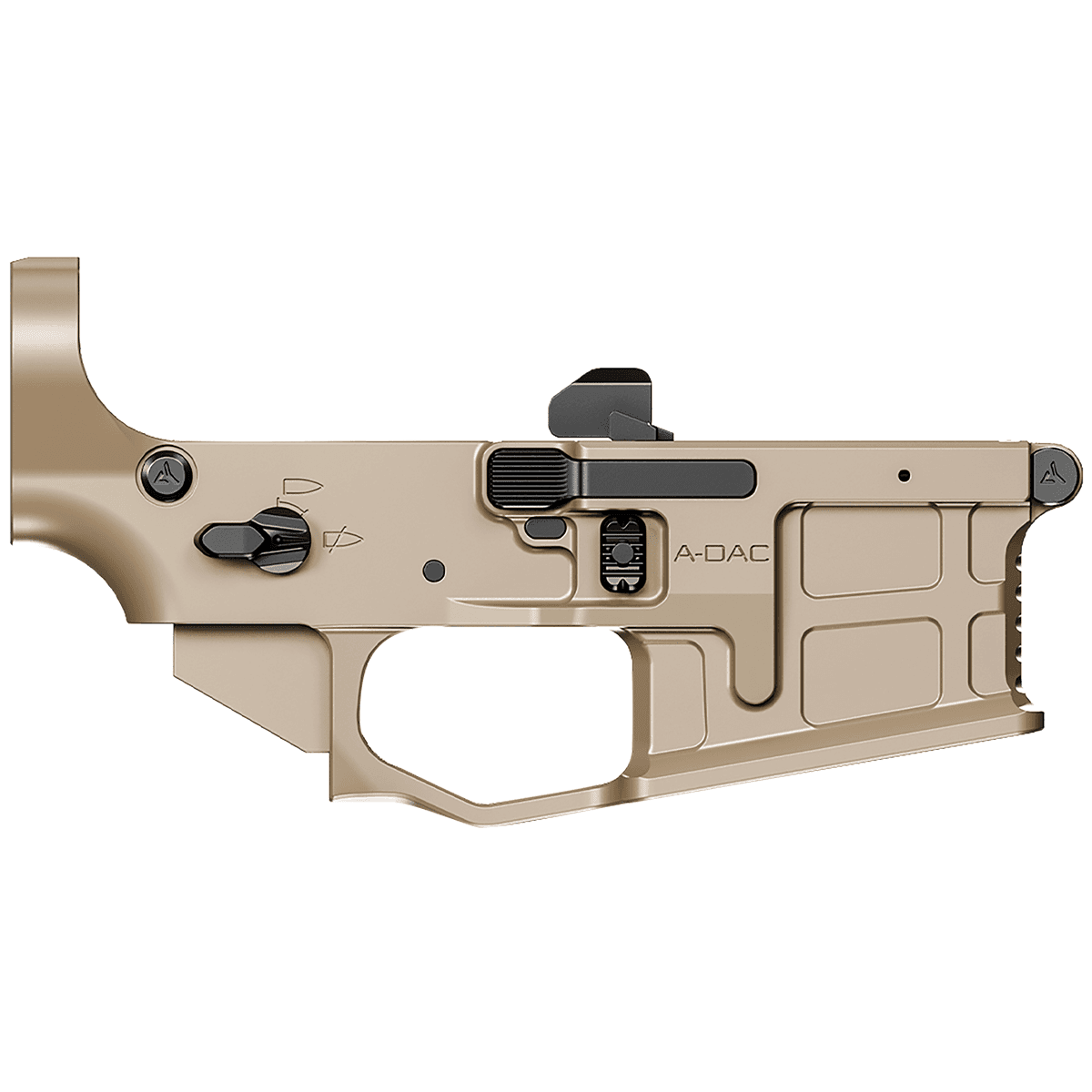 Radian Weapons R0390 A-DAC 15 Lower Receiver FDE, Fully Ambi Controls, Talon 45/90 Safety, Ext. Bolt Catch, Left-Side Mag Release, Right-Side Bolt Release, Enhanced Takedown Pins Radian Weapons R0390 A-DAC 15 Lower Receiver FDE, Fully Ambi Controls, Talon 45/90 Safety, Ext. Bolt Catch, Left-Side Mag Release, Right-Side Bolt Release, Enhanced Takedown Pins