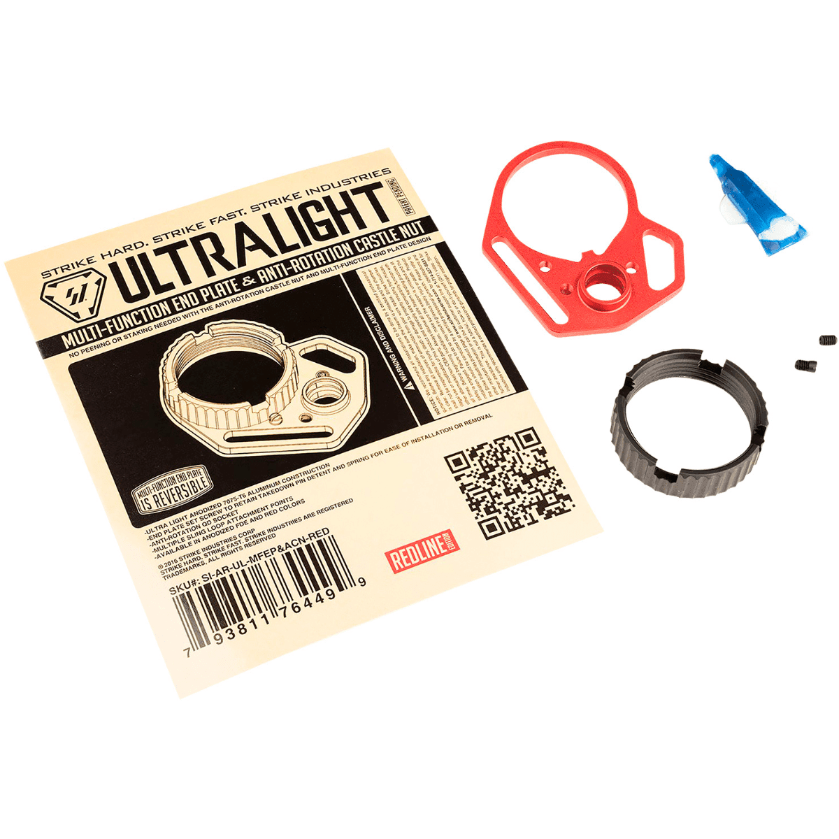 Strike Industries QD End Plate with Hook Attachments & Anti-Rotation Castle Nut, Red - ARULMFEP&ACNRED Strike Industries QD End Plate with Hook Attachments & Anti-Rotation Castle Nut, Red - ARULMFEP&ACNRED