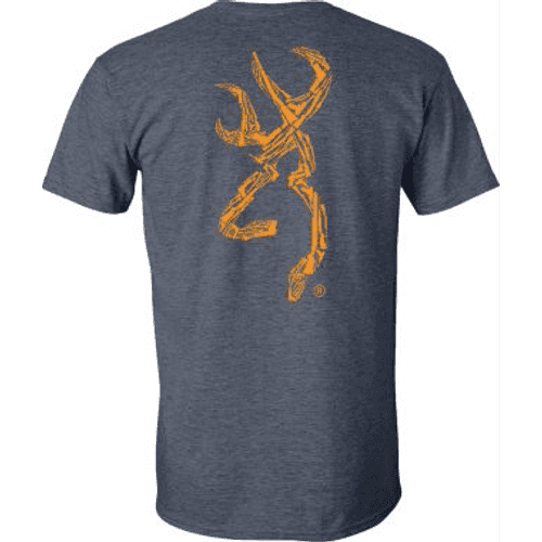 Browning Men's Gun Shapes Buckmark T-Shirt - Heather Navy/Orange Browning Men's Gun Shapes Buckmark T-Shirt - Heather Navy/Orange