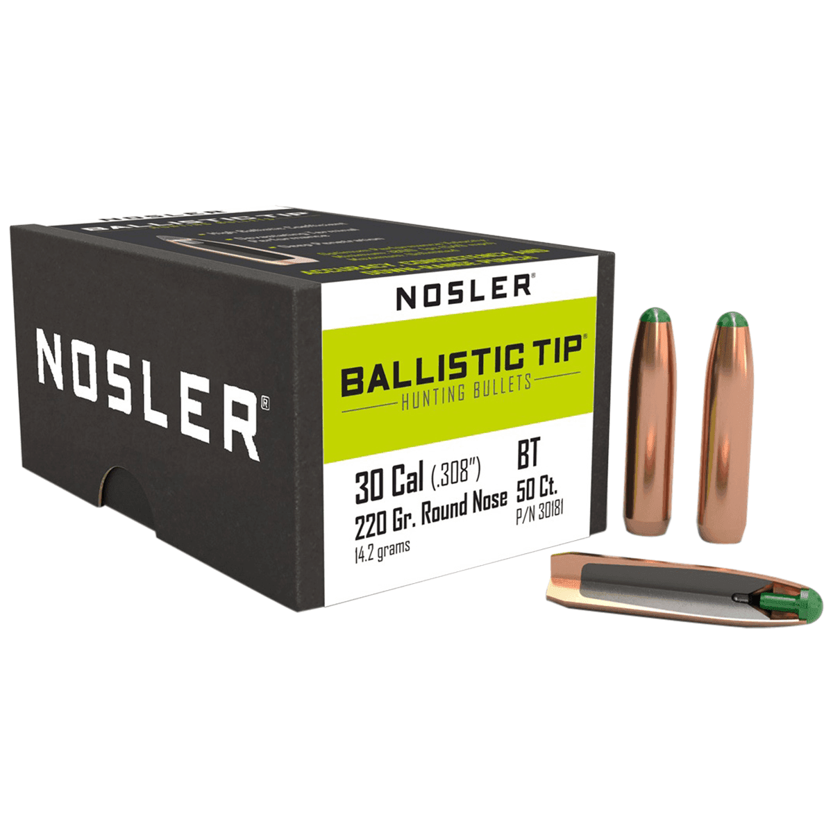 Nosler 30181 Ballistic Tip 30Caliber 220gr Round Nose 50/Box Nosler 30181 Ballistic Tip 30Caliber 220gr Round Nose 50/Box