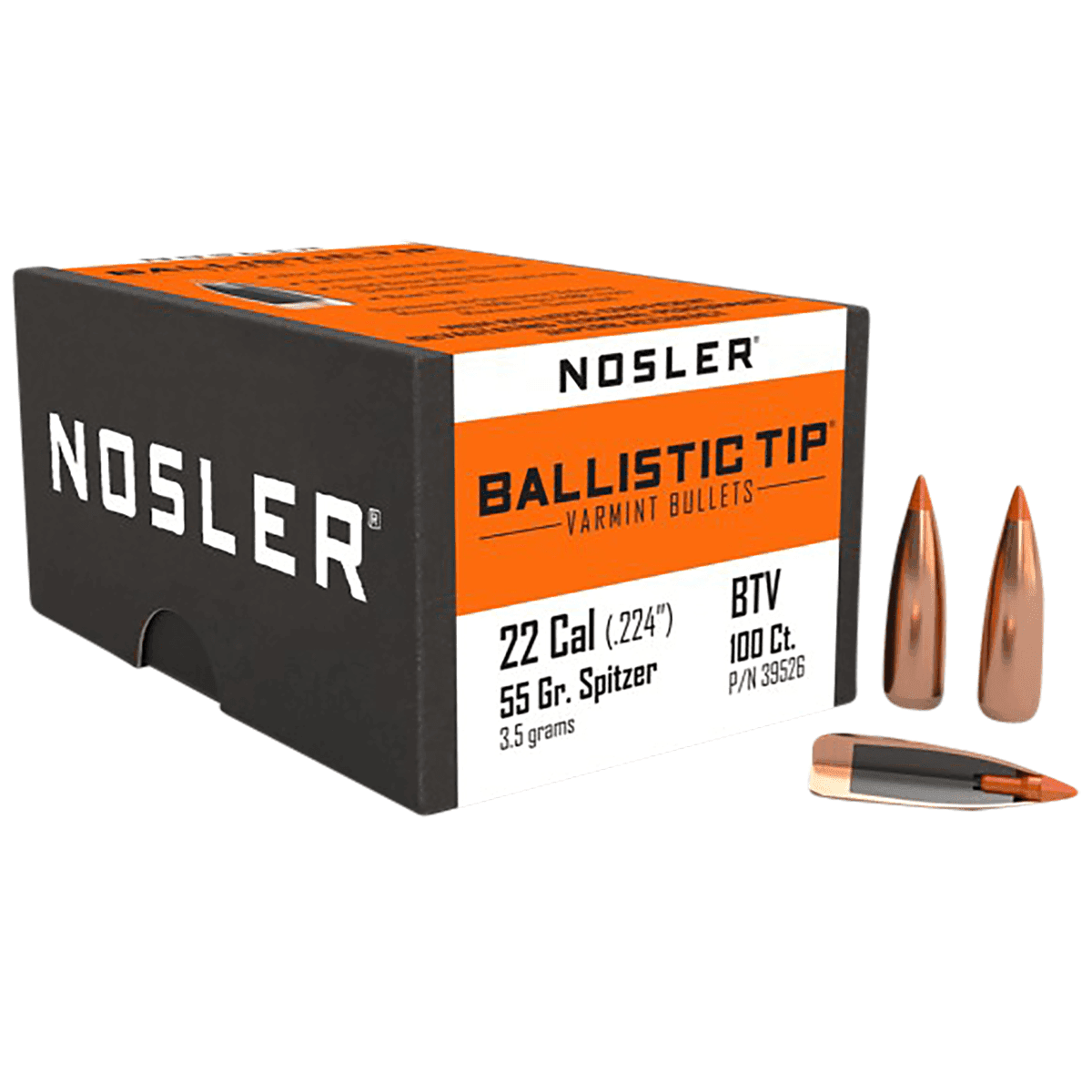 Nosler 39526 Ballistic Tip 22Cal 55gr Spitzer Point 100/Box Nosler 39526 Ballistic Tip 22Cal 55gr Spitzer Point 100/Box