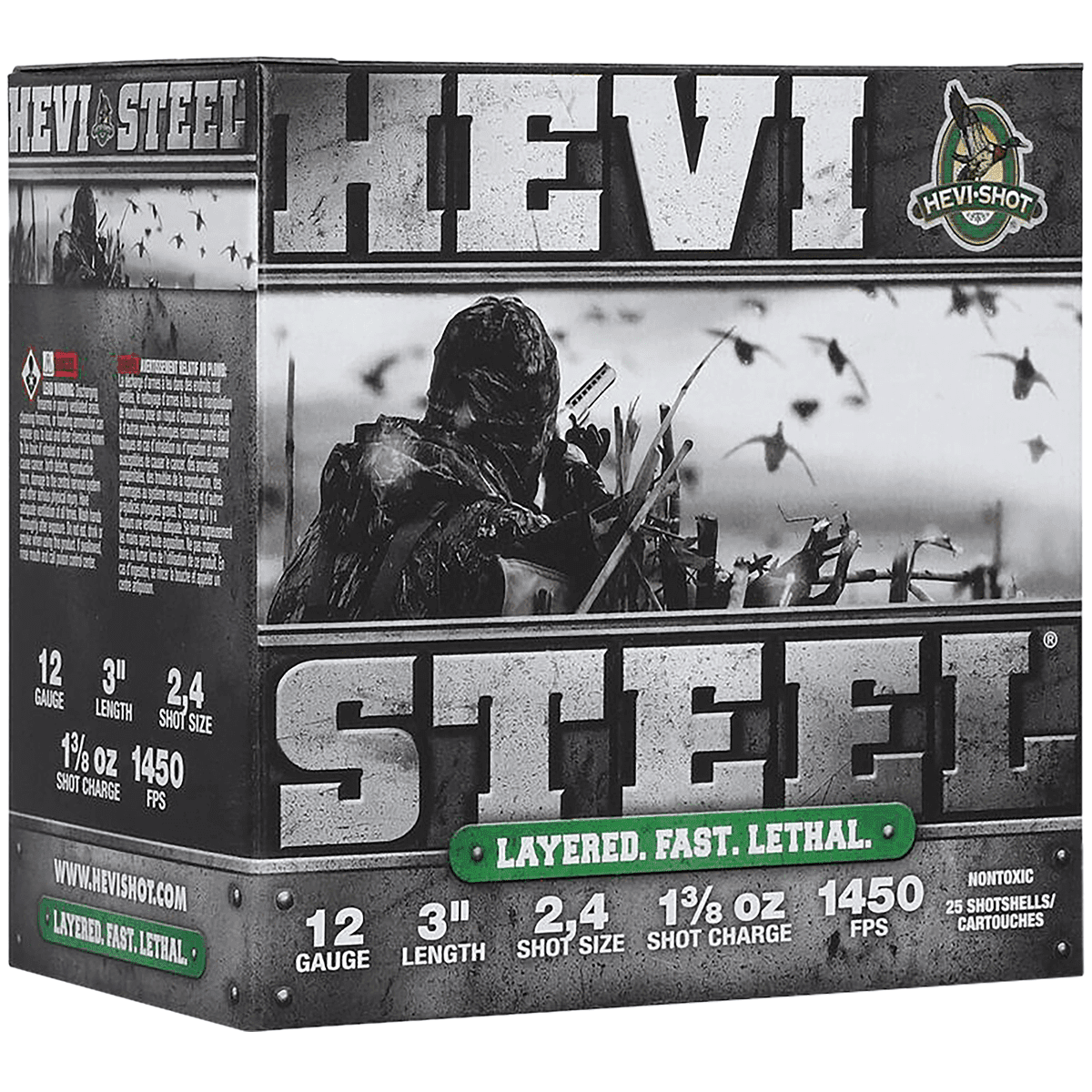 HEVI-Shot HS60024 HEVI-Steel Waterfowl 12 Gauge 3" 1 3/8oz 2/4Shot 25 Per Box HEVI-Shot HS60024 HEVI-Steel Waterfowl 12 Gauge 3" 1 3/8oz 2/4Shot 25 Per Box