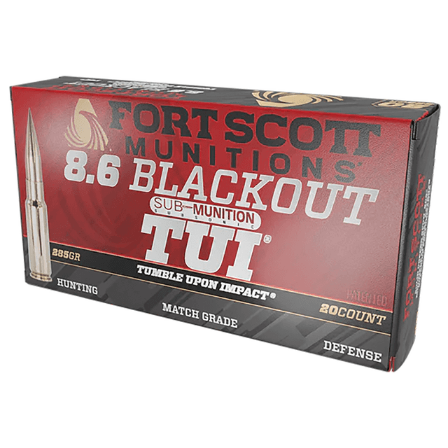 Fort Scott Munitions 86BLK285SCV2SS Tumble Upon Impact (TUI) 8.6 Blackout 285gr Solid Copper Spun 20 Per Box Fort Scott Munitions 86BLK285SCV2SS Tumble Upon Impact (TUI) 8.6 Blackout 285gr Solid Copper Spun 20 Per Box