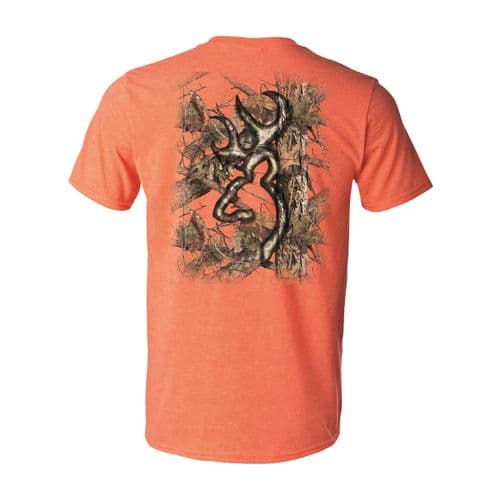 Browning Men's Background Camo Buckmark T-Shirt - Heather Orange Browning Men's Background Camo Buckmark T-Shirt - Heather Orange