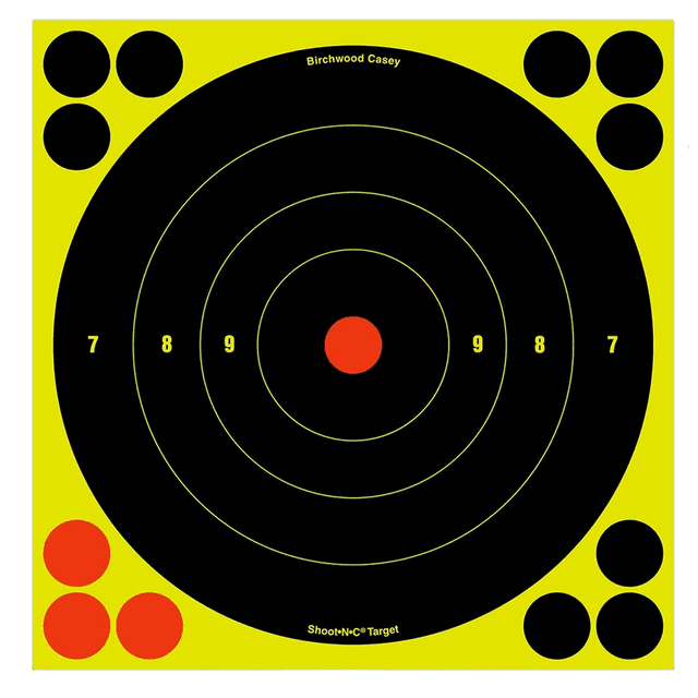 Birchwood Casey 34825 Shoot-N-C Reactive Target Self-Adhesive Paper Black/Yellow/Red 8" Bullseye 30 Pack Birchwood Casey 34825 Shoot-N-C Reactive Target Self-Adhesive Paper Black/Yellow/Red 8" Bullseye 30 Pack