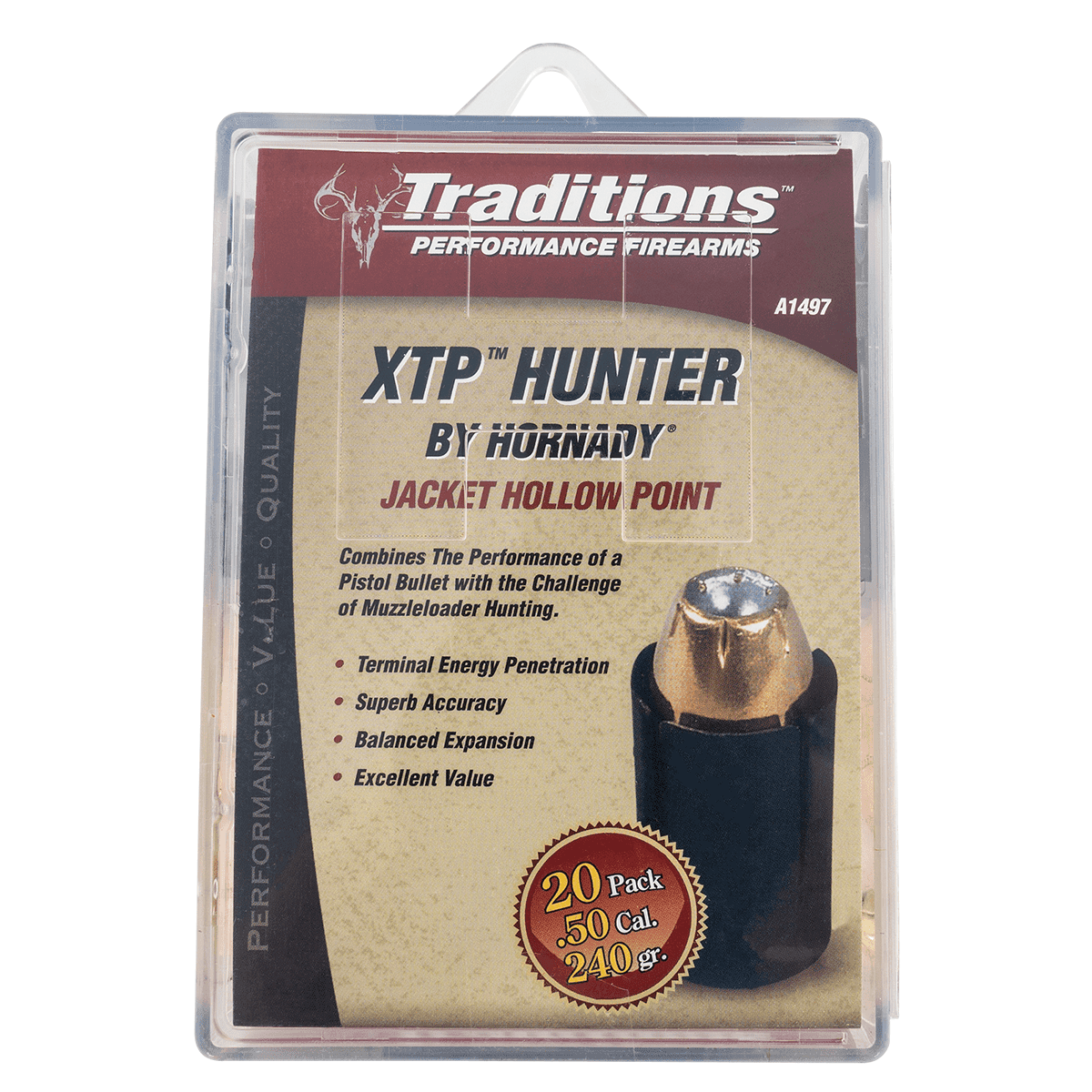 Traditions A1497 XTP Hunter Muzzleloader Bullets 50Cal Jacketed Hollow Point 240gr 20/Box Traditions A1497 XTP Hunter Muzzleloader Bullets 50Cal Jacketed Hollow Point 240gr 20/Box