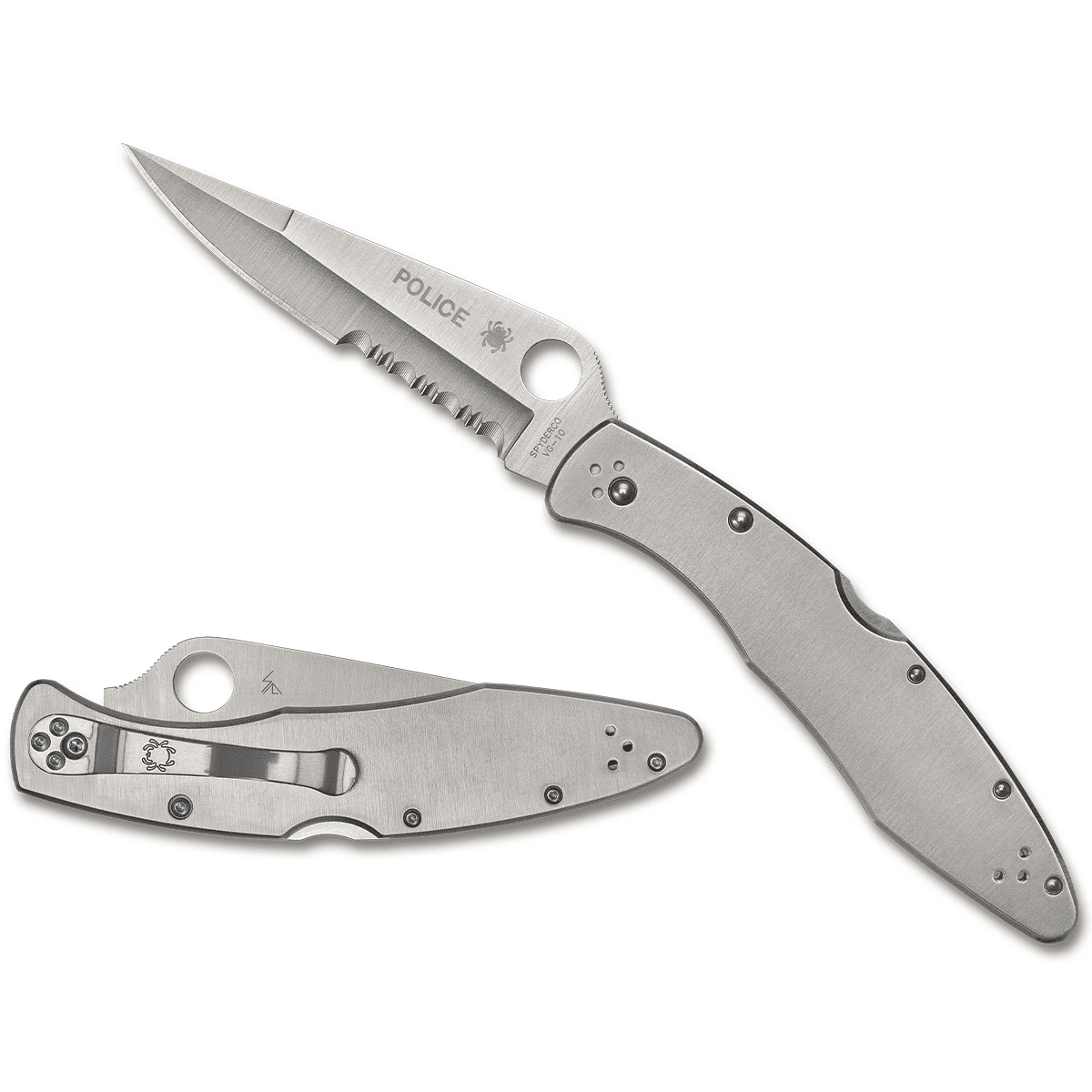 Spyderco C07PS Police 4.13" Folding Plain Satin VG-10 SS Blade/Satin Stainless Steel Handle Includes Pocket Clip Spyderco C07PS Police 4.13" Folding Plain Satin VG-10 SS Blade/Satin Stainless Steel Handle Includes Pocket Clip