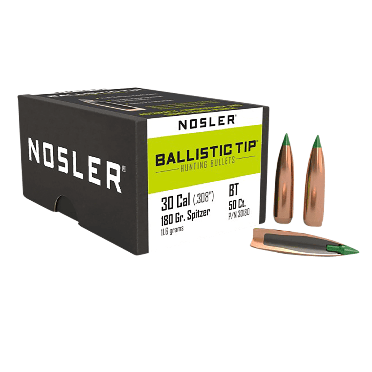 Nosler 30180 Ballistic Tip 30Cal 180gr Spitzer 50/Box Nosler 30180 Ballistic Tip 30Cal 180gr Spitzer 50/Box