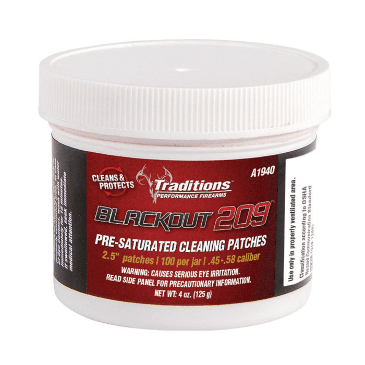 Traditions Blackout Cleaning Patches, 45/54 Cal Muzzleloader, 100 Per Jar - A1940 Traditions Blackout Cleaning Patches, 45/54 Cal Muzzleloader, 100 Per Jar - A1940