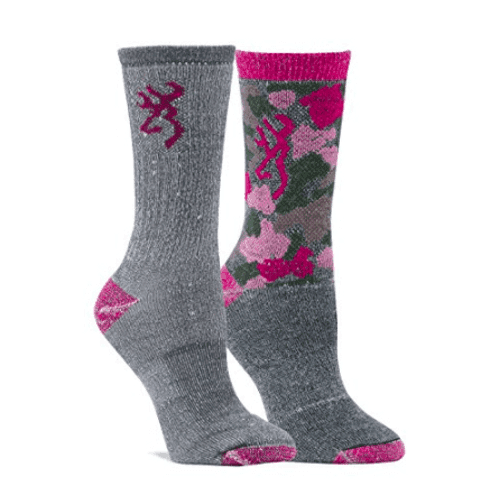 Browning Women's Camo 2 Pair Pack - Fuchsia Camo/Grey Browning Women's Camo 2 Pair Pack - Fuchsia Camo/Grey