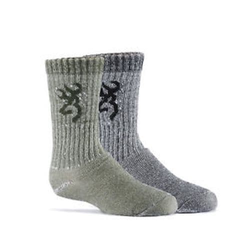 Browning Boy's 2 Pair Pack Wool Blend Crew Socks - Olive/Black Multi Browning Boy's 2 Pair Pack Wool Blend Crew Socks - Olive/Black Multi
