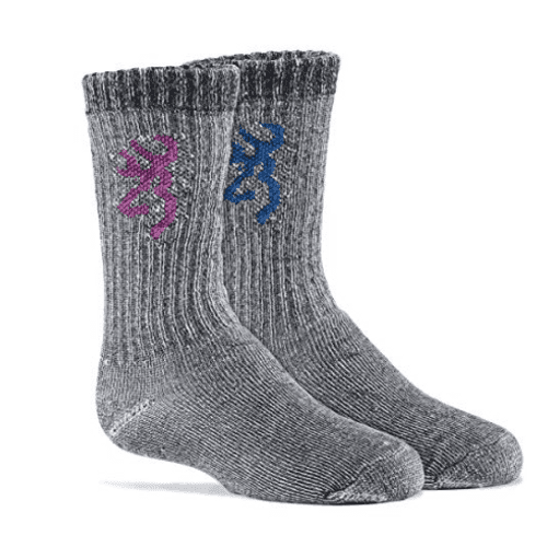 Browning Girls 2 Pair Pack Midweight Everyday Wool Blend Crew Sock - Pink/Blue Multi Browning Girls 2 Pair Pack Midweight Everyday Wool Blend Crew Sock - Pink/Blue Multi
