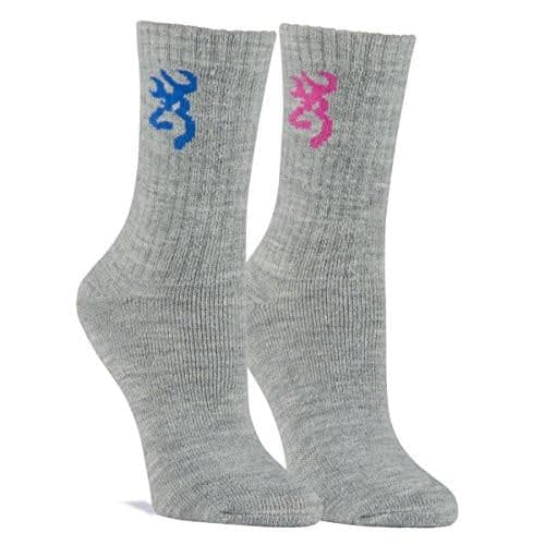 Browning Women's 2 Pair Pack Midweight Wool Blend Crew Socks - Pink/Blue Grey Browning Women's 2 Pair Pack Midweight Wool Blend Crew Socks - Pink/Blue Grey