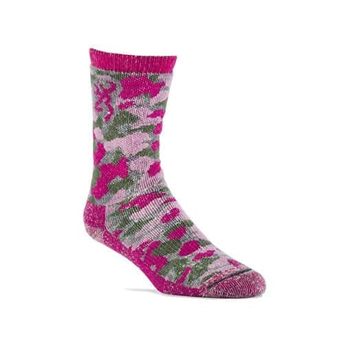 Browning Women's Wool Blend Camo Crew Sock - Camo Pink Browning Women's Wool Blend Camo Crew Sock - Camo Pink