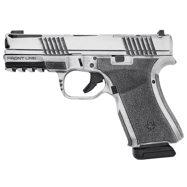 Black Rain Ordnance Frontline Pistol, Bright White Battleworn 15+1rd 4" Barrel 9mm Luger - FLP9MMWB Black Rain Ordnance Frontline Pistol, Bright White Battleworn 15+1rd 4" Barrel 9mm Luger - FLP9MMWB