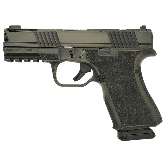 Black Rain Ordnance Frontline Pistol, Bazooka Green Battleworn 15+1rd 4" Barrel 9mm Luger - FLP9MMBGB Black Rain Ordnance Frontline Pistol, Bazooka Green Battleworn 15+1rd 4" Barrel 9mm Luger - FLP9MMBGB