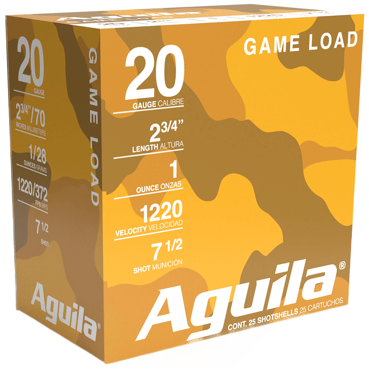 Aguila 1CHB2007 Birdshot High Velocity 20Gauge 2.75" 1oz 7.5Shot 25 Per Box Aguila 1CHB2007 Birdshot High Velocity 20Gauge 2.75" 1oz 7.5Shot 25 Per Box