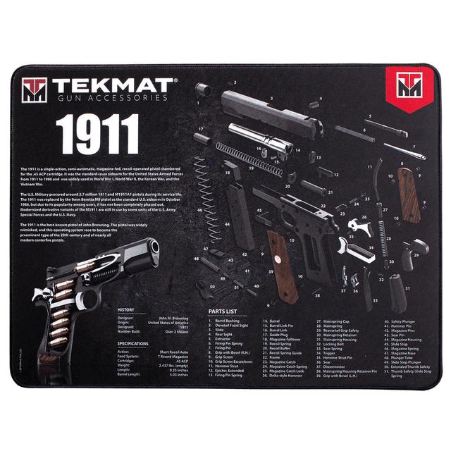 TekMat 1911 3D Ultra 20 Cleaning Mat, 1911 Parts Diagram 15" x 20" - TEKR2019113D TekMat 1911 3D Ultra 20 Cleaning Mat, 1911 Parts Diagram 15" x 20" - TEKR2019113D