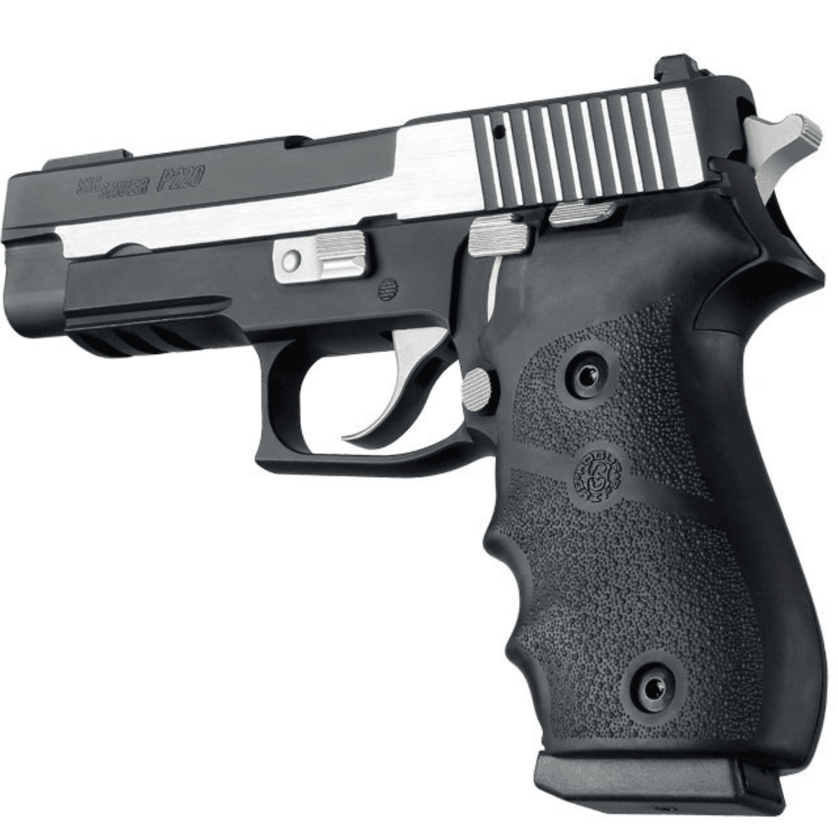 Hogue OverMolded Grip, Cobblestone Black Rubber with Finger Grooves for Sig P220 - 20000 Hogue OverMolded Grip, Cobblestone Black Rubber with Finger Grooves for Sig P220 - 20000