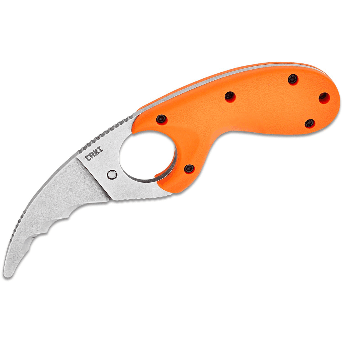 CRKT Bear Claw Fixed Knife, 2.39" Hawkbill Veff Serrated Stonewashed AUS-8A SS Blade, Blaze Orange Textured GRN Handle - 2511ER CRKT Bear Claw Fixed Knife, 2.39" Hawkbill Veff Serrated Stonewashed AUS-8A SS Blade, Blaze Orange Textured GRN Handle - 2511ER